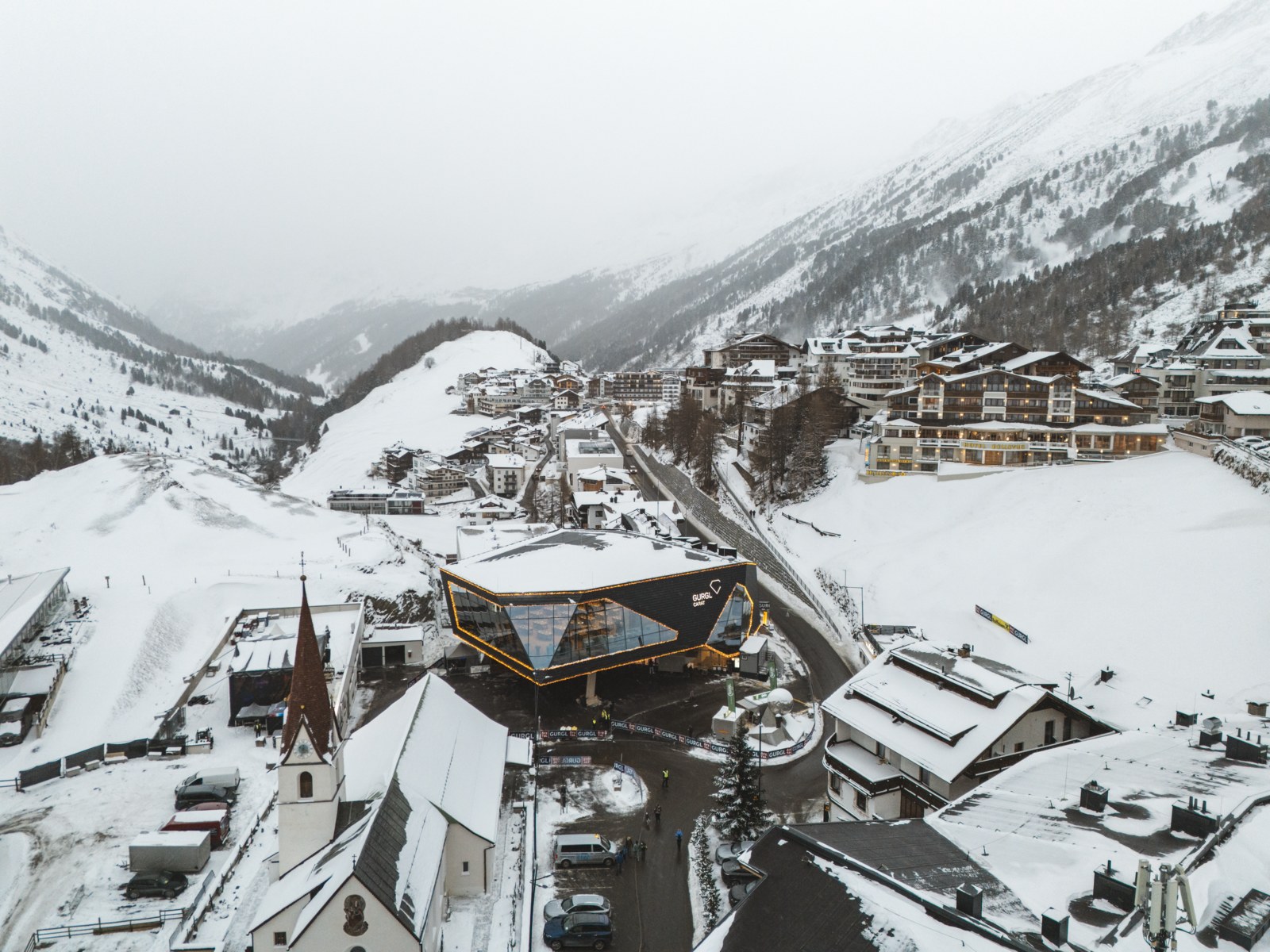 Obergurgl in winter — the snow-sure mountain village from above