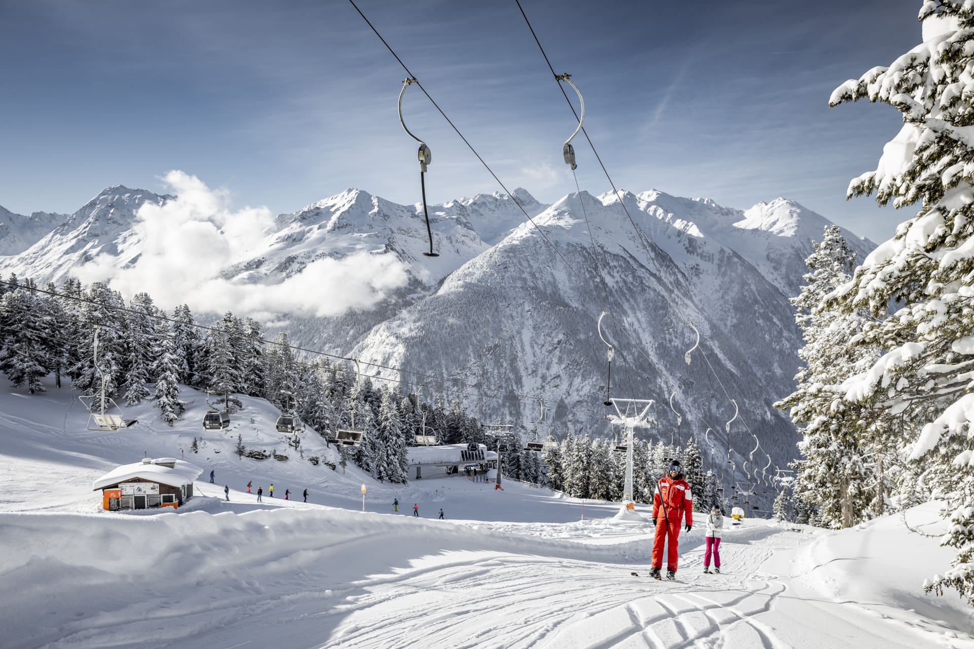 Skier on the slopes in winter